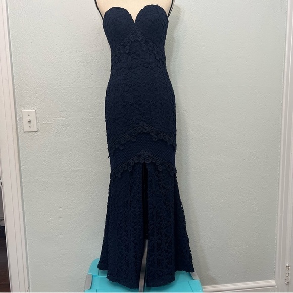 Bariano Australia navy blue lace strapless maxi dress small - Picture 1 of 3
